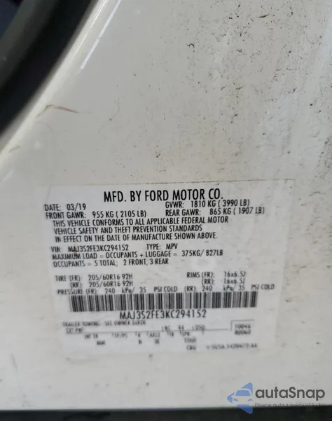 2019 Ford Ecosport S from USA, damaged, VIN MAJ3S2FE3KC294152